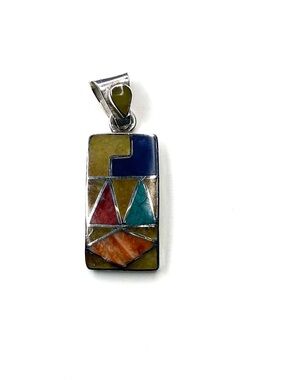 Multi-Color Inlay Geometric Sterling Pendant